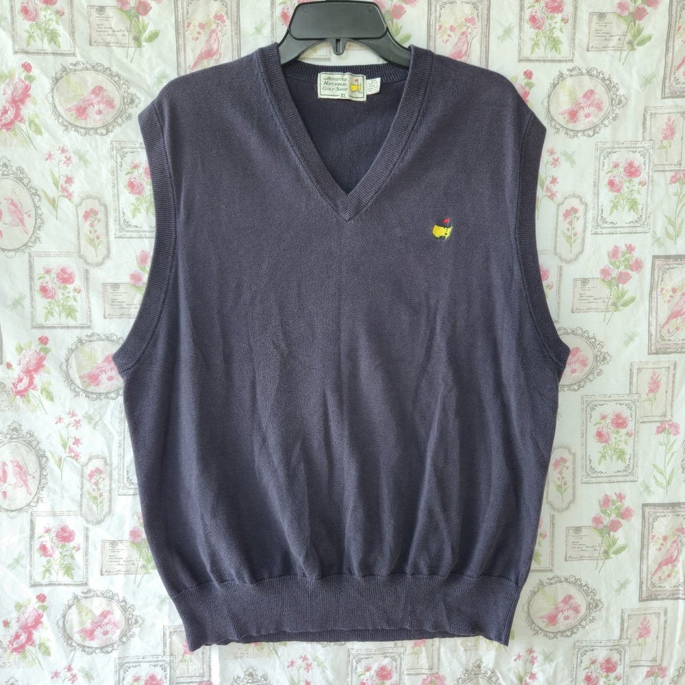 Vtg Augusta National Golf Shop Masters Sweater Vest Men XL Navy Blue Cotton Knit
